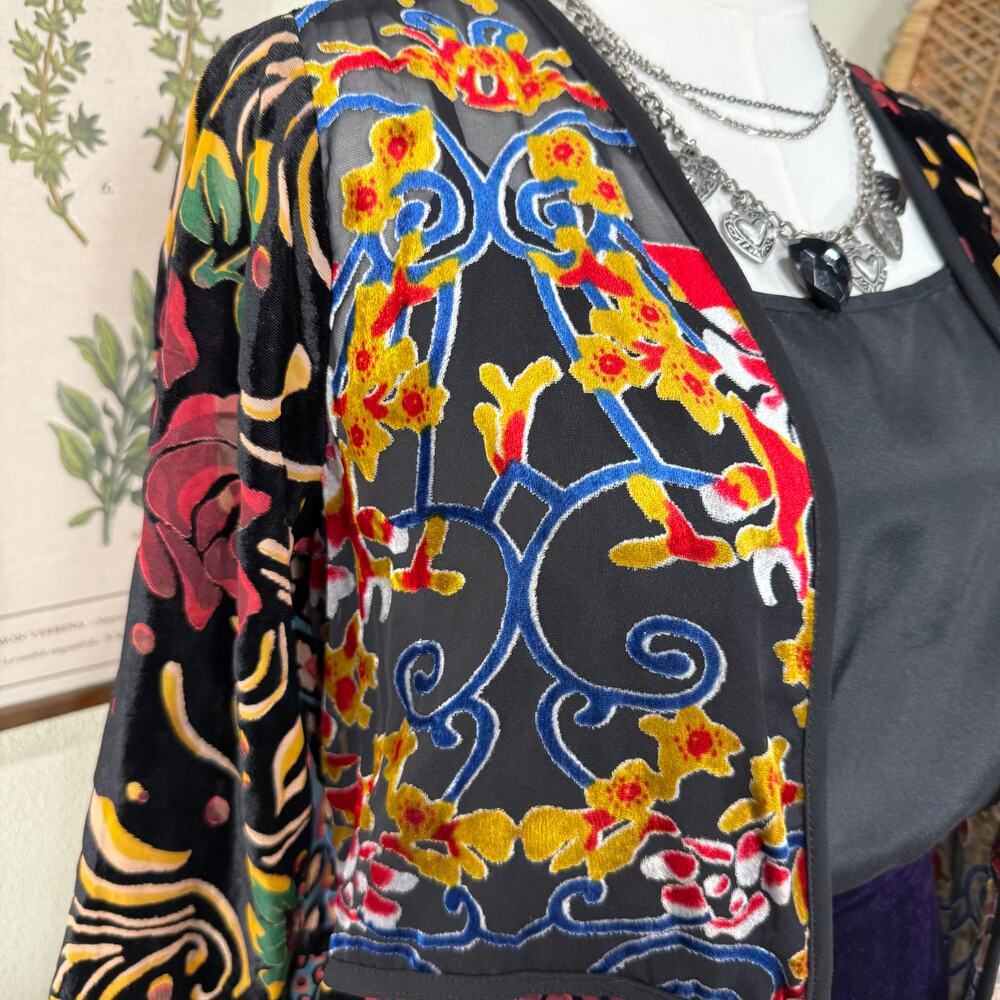 Floral Patchwork Burnout Velvet Jacket Whimsigoth Dark Fairy Y2k Artsy Boho PS - Picture 3 of 9